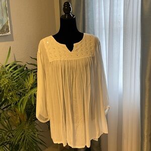 Style & Co. Cream Eyelet Yoke Peasant Tunic